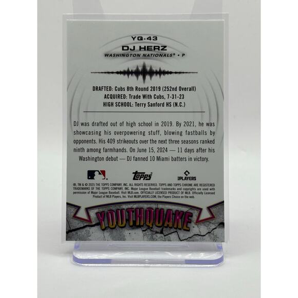 2025 Topps Chrome DJ Herz Rookie Silver YouthQuake Refractor RC Nationals - Picture 2 of 2